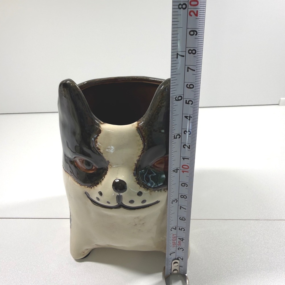 Boston Terrier French Bulldog Ceramic Planter Glossy Black Dog Vase Holder 6.5" - Picture 8 of 9